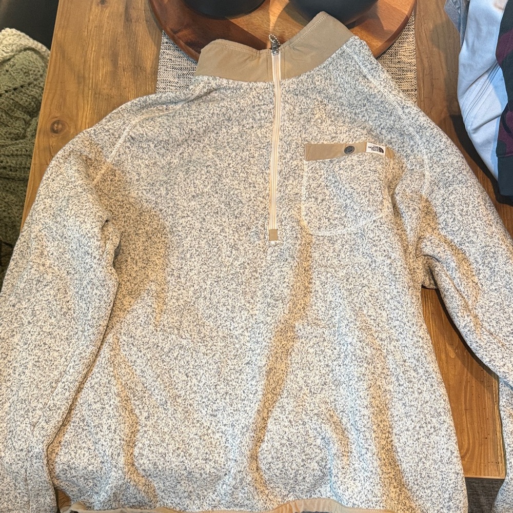 The North Face Men's Beige and Gray Zip-Up Sweater